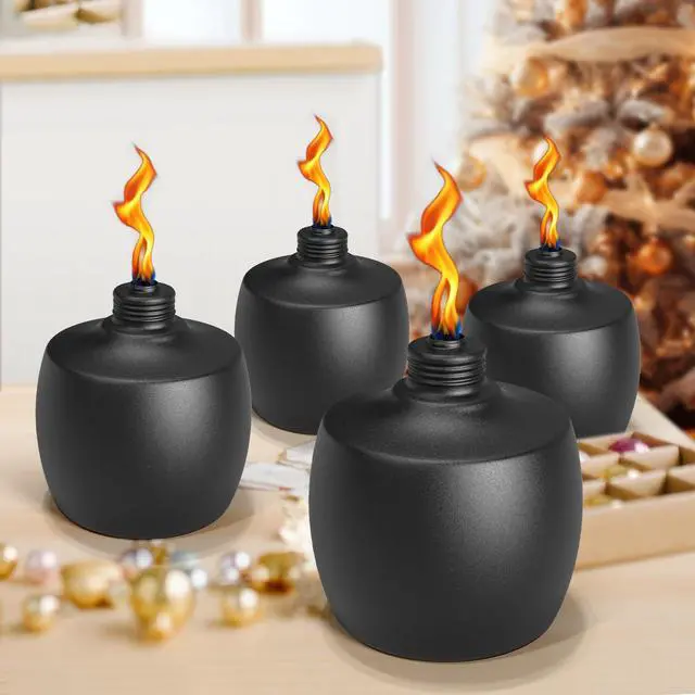 Alt view image 6 of 7 - 2-Pack Citronella Tabletop Torches, 21.5 oz Table Top Torches for Outdoor, Metal Oil Burner Candles, Garden Torches with Fiberglass Wick for Yard, Patio, Deck, Garden, Party, Landscape