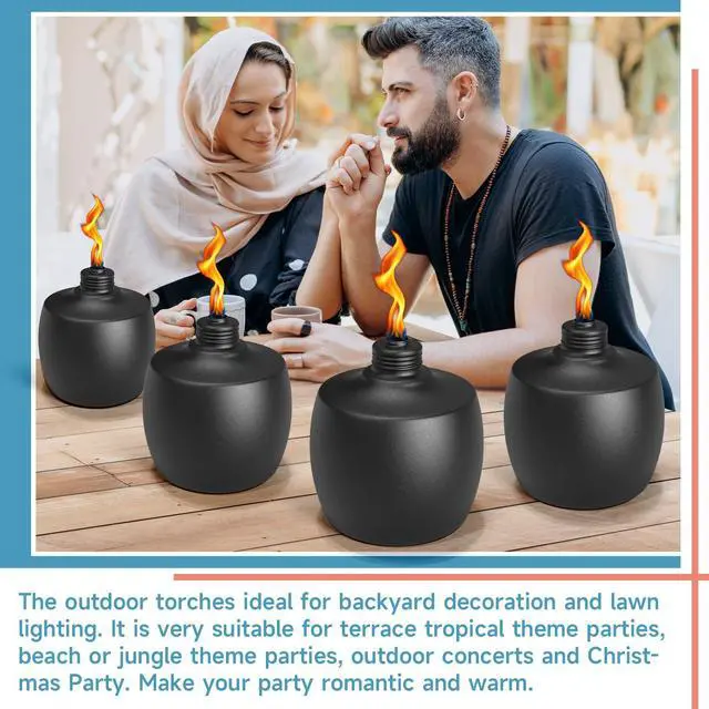 Alt view image 7 of 7 - 2-Pack Citronella Tabletop Torches, 21.5 oz Table Top Torches for Outdoor, Metal Oil Burner Candles, Garden Torches with Fiberglass Wick for Yard, Patio, Deck, Garden, Party, Landscape