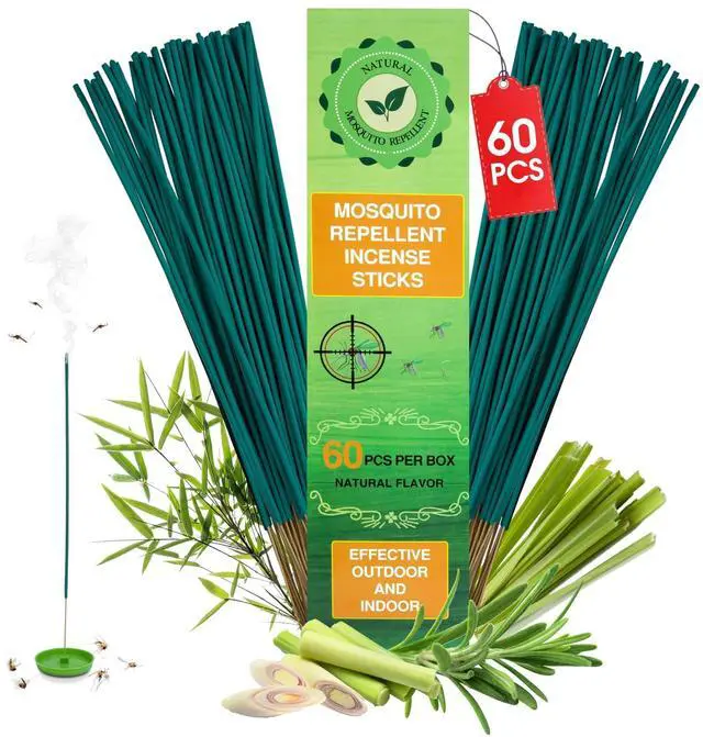 Main image of 60 Pcs Mosquito Repellent, Citronella Oil Incense Sticks for Patio Camping | Natural Plant-Based Bug Insect Repellent | Outdoor Essentials Fishing Backyard | Provides Up to 12 Ft Coverage