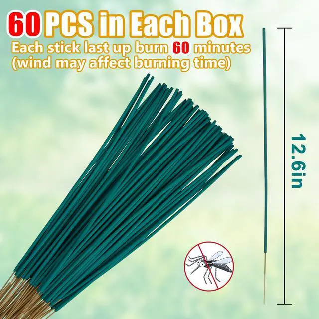 Alt view image 2 of 7 - 60 Pcs Mosquito Repellent, Citronella Oil Incense Sticks for Patio Camping | Natural Plant-Based Bug Insect Repellent | Outdoor Essentials Fishing Backyard | Provides Up to 12 Ft Coverage