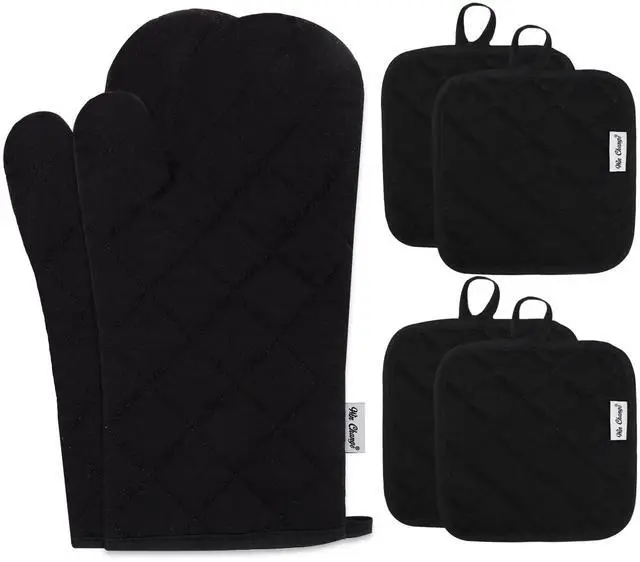 Main image of Oven Mitts and Pot Holders Sets,6 Pcs Oven Mitts and Potholders with Recycled Cotton High Heat Resistant Extra Thick Long Oven Mitts for Cooking(Black)