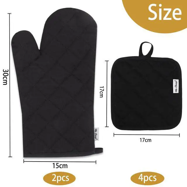 Alt view image 3 of 6 - Oven Mitts and Pot Holders Sets,6 Pcs Oven Mitts and Potholders with Recycled Cotton High Heat Resistant Extra Thick Long Oven Mitts for Cooking(Black)