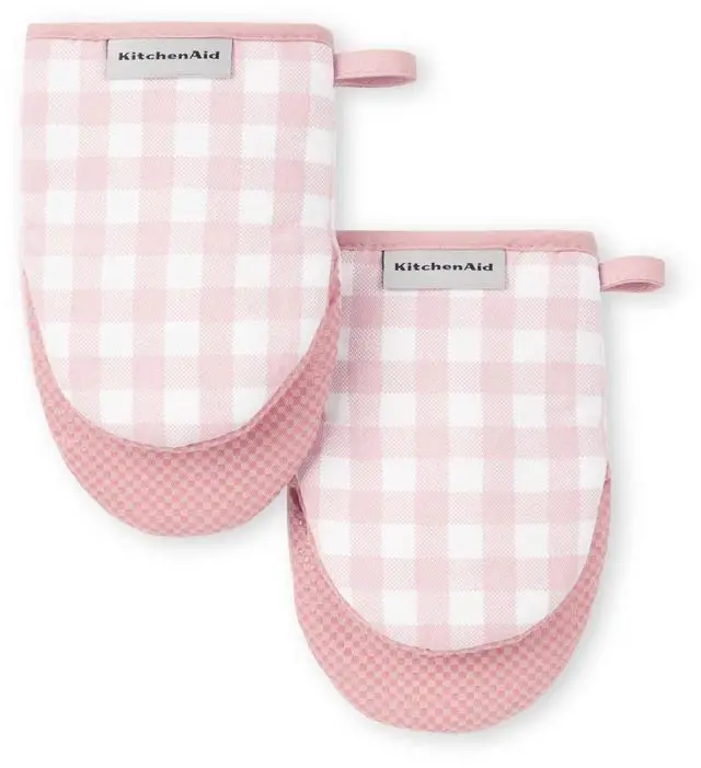 Main image of Gingham Mini Oven Mitt 2-Pack Set, Dried Rose, 5.5"x8"