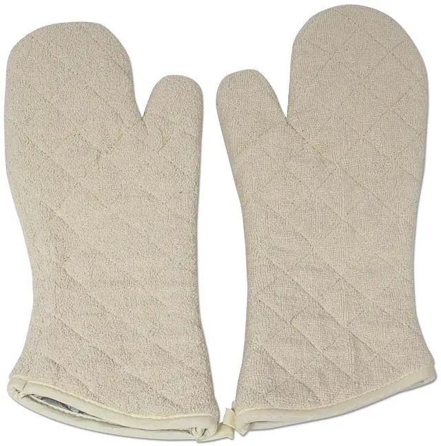 Main image of Quilted Cotton Terry Oven Mitts for Baking, BBQ, and Cooking Protection, Heat-Resistant Gloves for Kitchen and Grill, Comfortable Grip, Machine Washable, Reusable, 17-Inch, 1 Pair