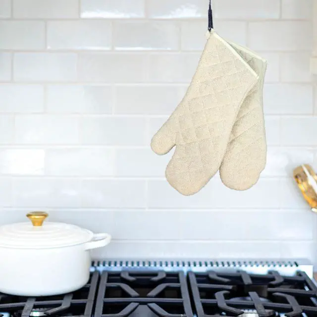 Alt view image 5 of 7 - Quilted Cotton Terry Oven Mitts for Baking, BBQ, and Cooking Protection, Heat-Resistant Gloves for Kitchen and Grill, Comfortable Grip, Machine Washable, Reusable, 17-Inch, 1 Pair
