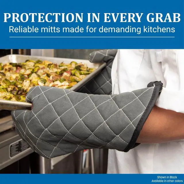 Alt view image 5 of 5 - Oven Mitts, San Jamar BestGuard, Professional Grade, 15", Pair, Black | Temperature safe up to 450°F for 15 seconds with Kevlar WebGuard, fire-retardant build, steam insulation and angled cuff