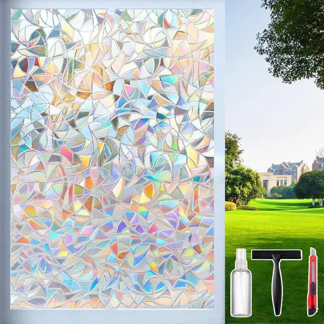 Main image of Rainbow Window Privacy Film with Cutting Reference Line, 17.5" x 78.74" | 3D Decals Stained Glass Window Clings, Static Cling Suncatcher Sticker, Windows Cover Tint for Home