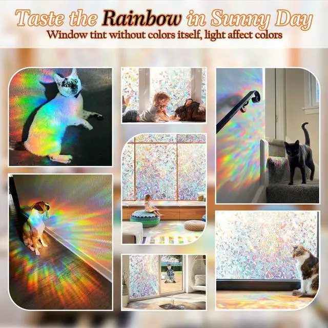 Alt view image 3 of 7 - Rainbow Window Privacy Film with Cutting Reference Line, 17.5" x 78.74" | 3D Decals Stained Glass Window Clings, Static Cling Suncatcher Sticker, Windows Cover Tint for Home