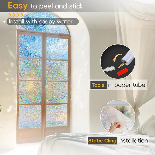 Alt view image 7 of 7 - Rainbow Window Privacy Film with Cutting Reference Line, 17.5" x 78.74" | 3D Decals Stained Glass Window Clings, Static Cling Suncatcher Sticker, Windows Cover Tint for Home