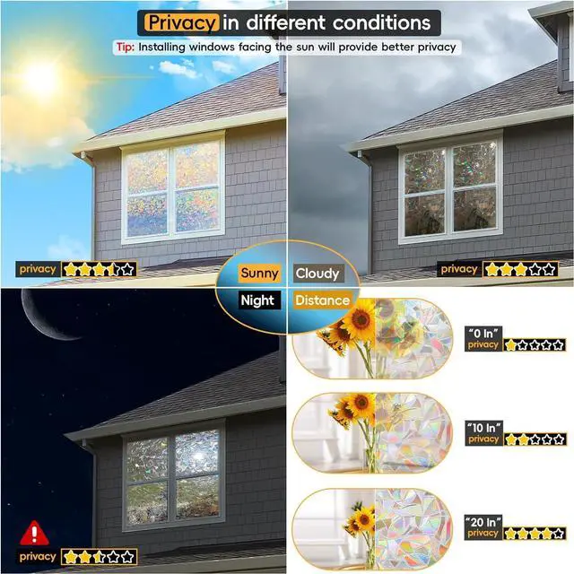 Alt view image 4 of 7 - Rainbow Window Privacy Film with Cutting Reference Line, 17.5" x 78.74" | 3D Decals Stained Glass Window Clings, Static Cling Suncatcher Sticker, Windows Cover Tint for Home