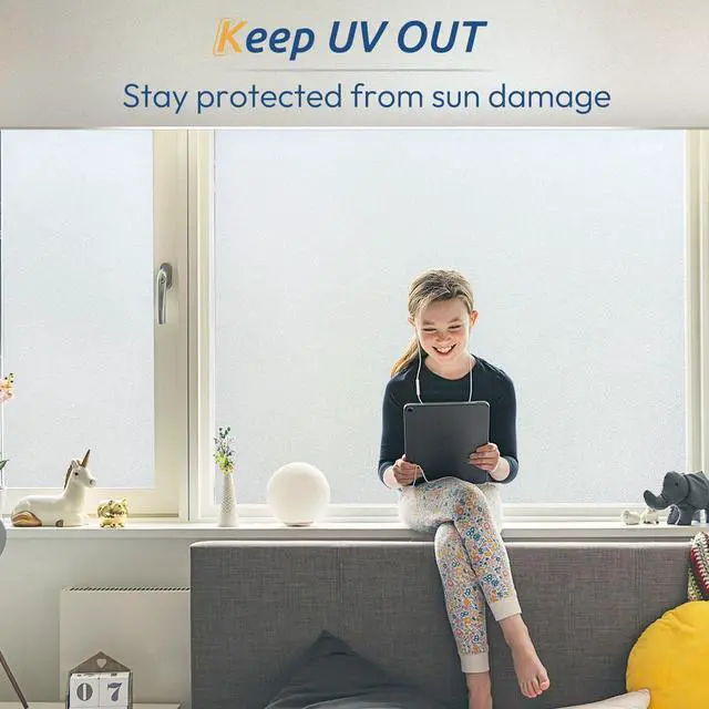 Alt view image 3 of 7 - Frosted Glass Window Privacy Film, Static Cling, 17.5" x 78.7" | Heat Control UV Blocking Sticker, Non Adhesive Removable Tint, No Glue Anti-Glare Renter Friendly Coverings for Home Bathroom