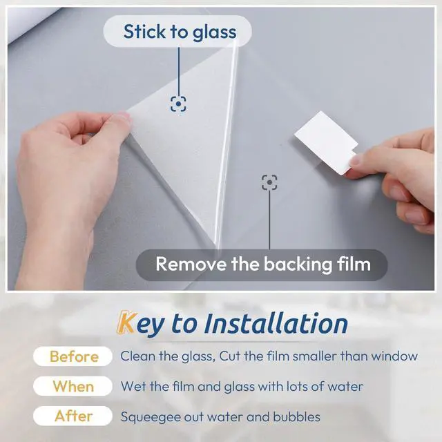 Alt view image 5 of 7 - Frosted Glass Window Privacy Film, Static Cling, 17.5" x 78.7" | Heat Control UV Blocking Sticker, Non Adhesive Removable Tint, No Glue Anti-Glare Renter Friendly Coverings for Home Bathroom