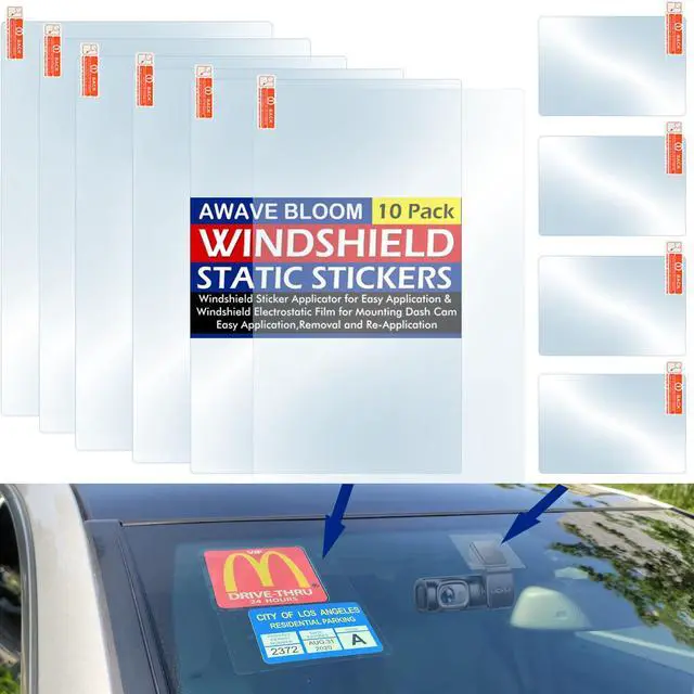Alt view image 7 of 7 - Windshield Sticker Applicator Electrostatic Film for Easy Application, Removal and Re-Application from Car to Car-6 Pack 5"x7",4 Pack2.4" x 3.1" Sheets