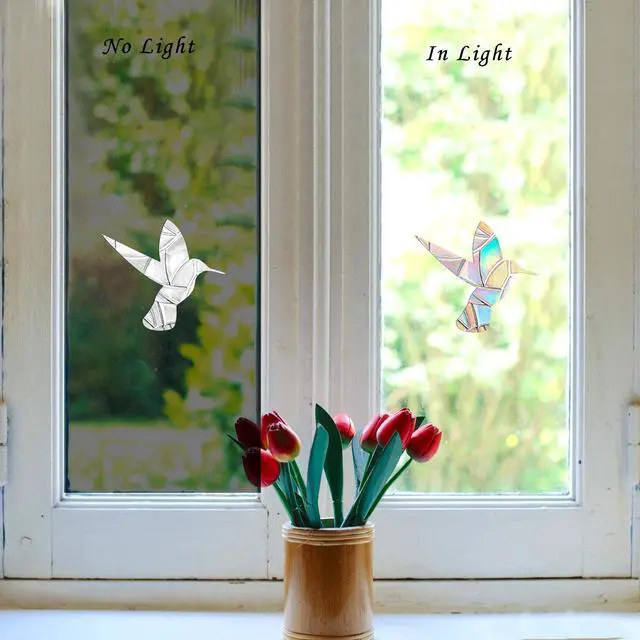 Alt view image 2 of 7 - 48 Pieces Static Window Clings Decals for Bird Strikes, Hummingbird-Circle | Anti Collision,Glass Door Window Stickers, Stop Birds Flying into Windows