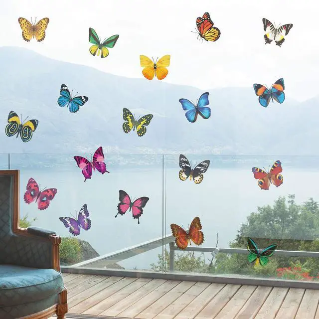 Alt view image 7 of 7 - 40 Pcs Butterfly Window Stickers Clings Bird Strike Alert Decals | 40 Butterfly Glass Decals, Bird Collision Prevention, Doors & Sliding Glass, Static Cling No Glue