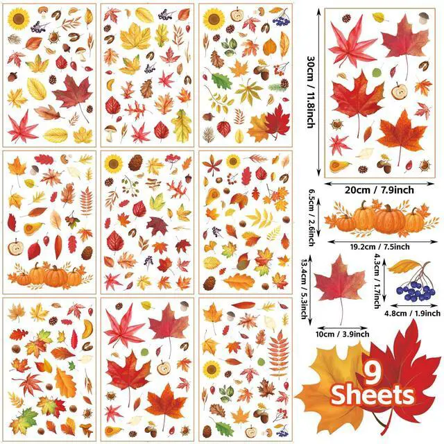 Alt view image 2 of 7 - Fall Window Clings 9 Sheets Thanksgiving Static Stickers for Glass Decor | Double-Sided Autumn Window Decals, Harvest Season Clings, Maple Leaves Pumpkins Decorations for Holiday Home Office Classroom