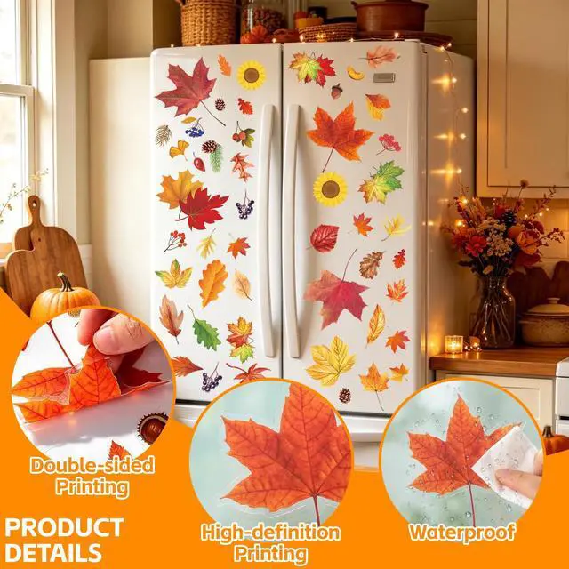 Alt view image 3 of 7 - Fall Window Clings 9 Sheets Thanksgiving Static Stickers for Glass Decor | Double-Sided Autumn Window Decals, Harvest Season Clings, Maple Leaves Pumpkins Decorations for Holiday Home Office Classroom