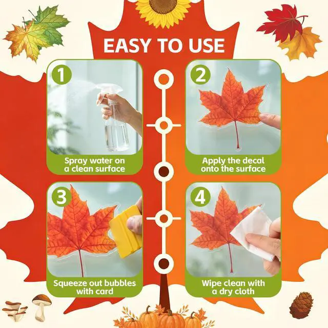 Alt view image 4 of 7 - Fall Window Clings 9 Sheets Thanksgiving Static Stickers for Glass Decor | Double-Sided Autumn Window Decals, Harvest Season Clings, Maple Leaves Pumpkins Decorations for Holiday Home Office Classroom