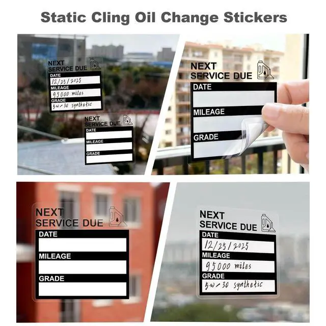 Alt view image 7 of 7 - Static Cling Oil Change Stickers for Windshield, 120 Pcs 2x2 Inches No Glue No Residue Clear Next Service Due Reminder Labels for Car Window, Upgraded Transparent Removable Auto Maintenance Sticker