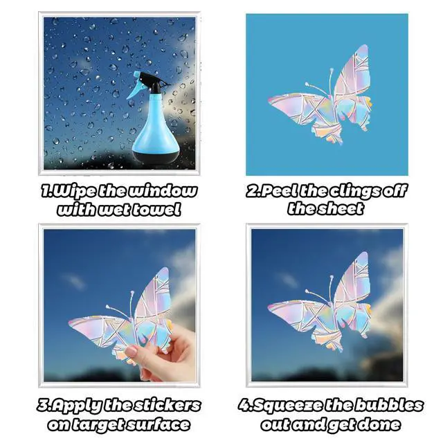 Alt view image 5 of 7 - 60 Pcs Window Decals to Prevent Bird Strikes - Anti-Collision Window Stickers for Birds, Rainbow Vinyl Suncatcher Stickers, Reusable Static Clings for Bird Window Deterrent, No Glue Needed