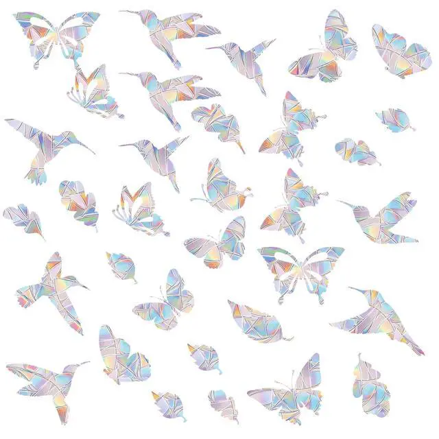 Alt view image 2 of 7 - 60 Pcs Window Decals to Prevent Bird Strikes - Anti-Collision Window Stickers for Birds, Rainbow Vinyl Suncatcher Stickers, Reusable Static Clings for Bird Window Deterrent, No Glue Needed