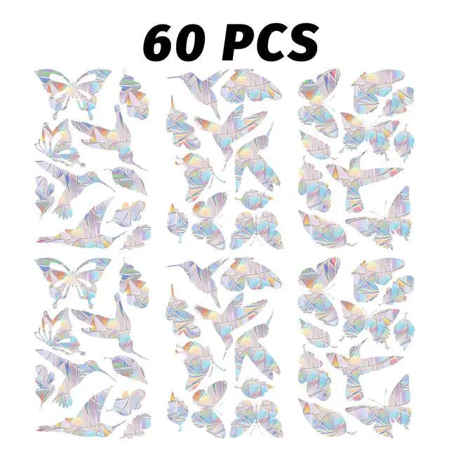 Alt view image 6 of 7 - 60 Pcs Window Decals to Prevent Bird Strikes - Anti-Collision Window Stickers for Birds, Rainbow Vinyl Suncatcher Stickers, Reusable Static Clings for Bird Window Deterrent, No Glue Needed