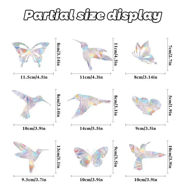 Alt view image 7 of 7 - 60 Pcs Window Decals to Prevent Bird Strikes - Anti-Collision Window Stickers for Birds, Rainbow Vinyl Suncatcher Stickers, Reusable Static Clings for Bird Window Deterrent, No Glue Needed