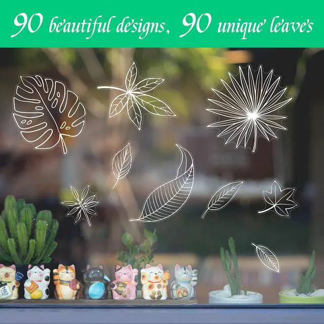 Alt view image 3 of 7 - 90 PCS Leaf Window Clings - Double Sided White Leaves Stickers - 90 Designs - Reusable Window Decals - Static Clings - Bird Alert - Prevent Bird Strikes