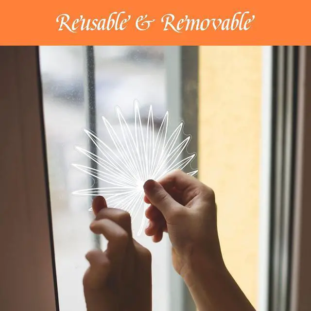 Alt view image 4 of 7 - 90 PCS Leaf Window Clings - Double Sided White Leaves Stickers - 90 Designs - Reusable Window Decals - Static Clings - Bird Alert - Prevent Bird Strikes
