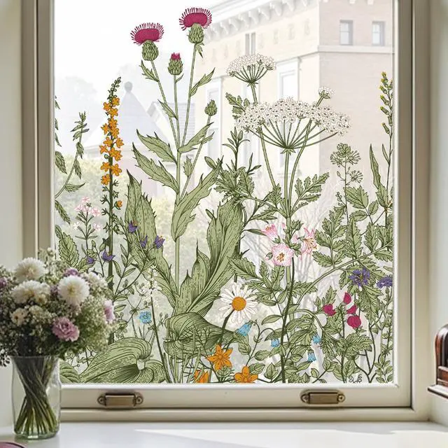 Main image of Stained Glass Window Film, Window Film Decorative, 17.5 x 78.7 in | Colorful Window Stickers, Removable DIY Static Clings, Decals for Home School Office Party Supplies, Wildflower Reverie