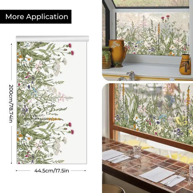 Alt view image 2 of 6 - Stained Glass Window Film, Window Film Decorative, 17.5 x 78.7 in | Colorful Window Stickers, Removable DIY Static Clings, Decals for Home School Office Party Supplies, Wildflower Reverie