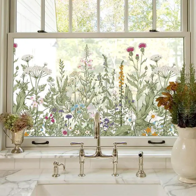 Alt view image 3 of 6 - Stained Glass Window Film, Window Film Decorative, 17.5 x 78.7 in | Colorful Window Stickers, Removable DIY Static Clings, Decals for Home School Office Party Supplies, Wildflower Reverie