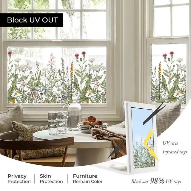 Alt view image 5 of 6 - Stained Glass Window Film, Window Film Decorative, 17.5 x 78.7 in | Colorful Window Stickers, Removable DIY Static Clings, Decals for Home School Office Party Supplies, Wildflower Reverie