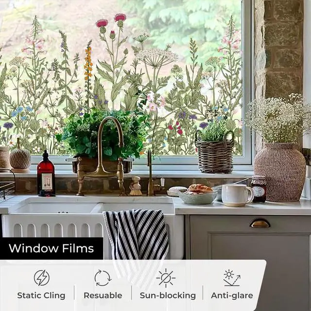 Alt view image 4 of 6 - Stained Glass Window Film, Window Film Decorative, 17.5 x 78.7 in | Colorful Window Stickers, Removable DIY Static Clings, Decals for Home School Office Party Supplies, Wildflower Reverie