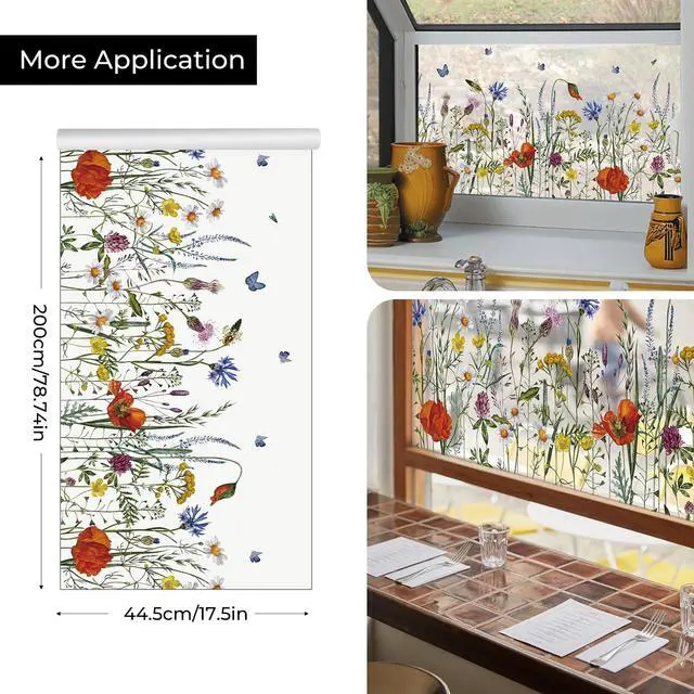 Alt view image 2 of 6 - Stained Glass Window Film, Static Cling Window Film,17.5 x 78.7in | Colorful Window Stickers, Removable UV Blocking, Decals for Home School Office Party Supplies, Butterfly Stickers