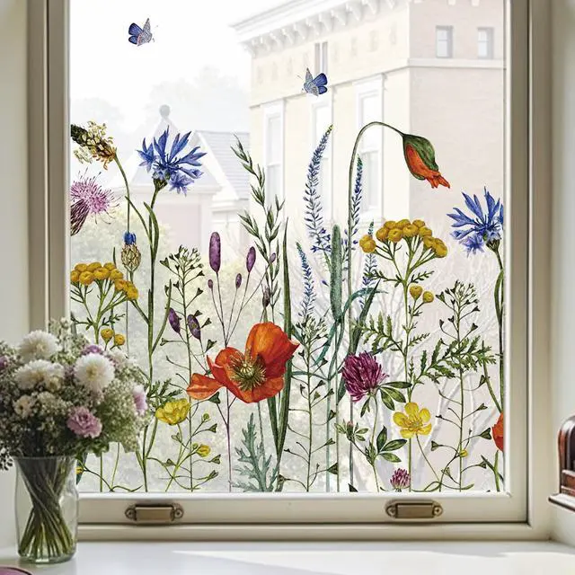 Alt view image 3 of 6 - Stained Glass Window Film, Static Cling Window Film,17.5 x 78.7in | Colorful Window Stickers, Removable UV Blocking, Decals for Home School Office Party Supplies, Butterfly Stickers