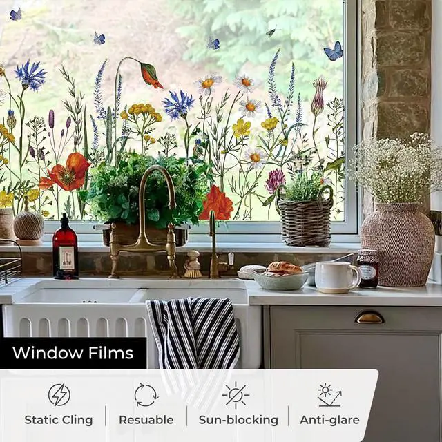 Alt view image 4 of 6 - Stained Glass Window Film, Static Cling Window Film,17.5 x 78.7in | Colorful Window Stickers, Removable UV Blocking, Decals for Home School Office Party Supplies, Butterfly Stickers