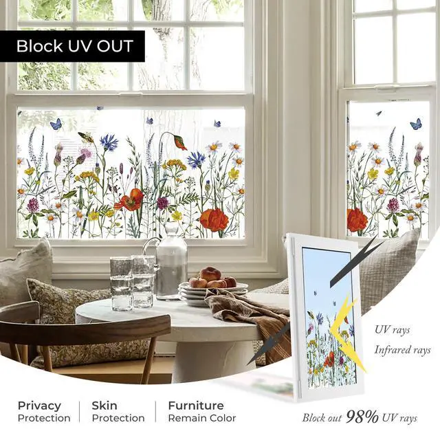 Alt view image 5 of 6 - Stained Glass Window Film, Static Cling Window Film,17.5 x 78.7in | Colorful Window Stickers, Removable UV Blocking, Decals for Home School Office Party Supplies, Butterfly Stickers