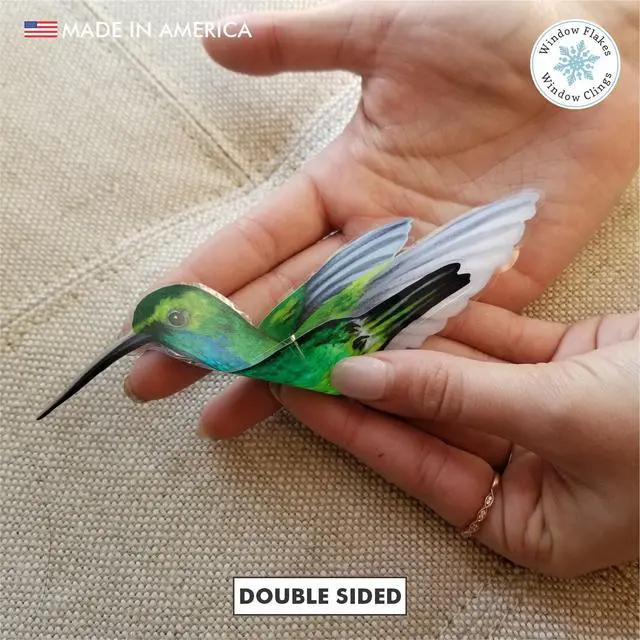Alt view image 3 of 6 - 4-Pack Hummingbird Bird Strike Prevention Window Clings | Double-sided printing, Reusable static-cling vinyl, Helps birds see glass, Made in USA