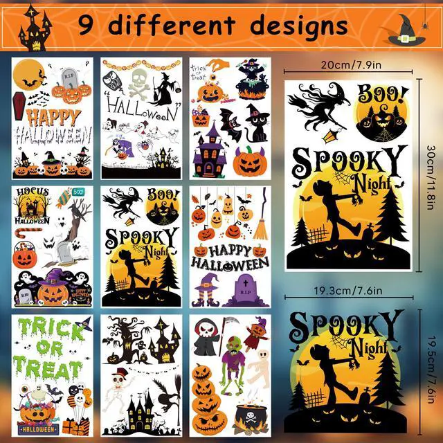 Alt view image 2 of 7 - Halloween Party Decorations - Reusable Window Clings for Halloween Decorations Indoor Outdoor | Pumpkin Ghost Static Window Decor Stickers for Office Party Favors Supplies Crafts Gifts Toys for Kids