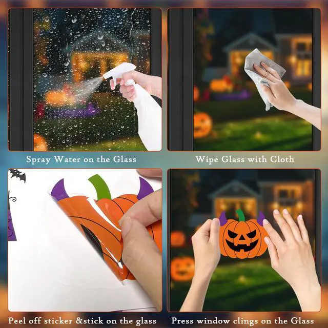 Alt view image 3 of 7 - Halloween Party Decorations - Reusable Window Clings for Halloween Decorations Indoor Outdoor | Pumpkin Ghost Static Window Decor Stickers for Office Party Favors Supplies Crafts Gifts Toys for Kids