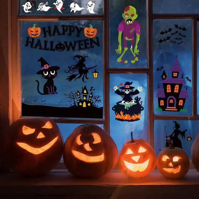 Alt view image 6 of 7 - Halloween Party Decorations - Reusable Window Clings for Halloween Decorations Indoor Outdoor | Pumpkin Ghost Static Window Decor Stickers for Office Party Favors Supplies Crafts Gifts Toys for Kids