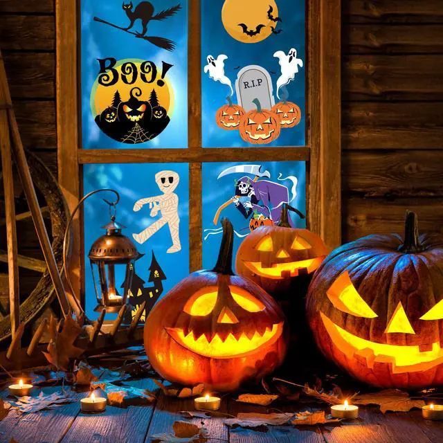 Alt view image 5 of 7 - Halloween Party Decorations - Reusable Window Clings for Halloween Decorations Indoor Outdoor | Pumpkin Ghost Static Window Decor Stickers for Office Party Favors Supplies Crafts Gifts Toys for Kids