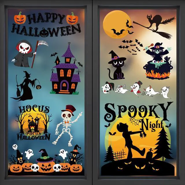 Alt view image 7 of 7 - Halloween Party Decorations - Reusable Window Clings for Halloween Decorations Indoor Outdoor | Pumpkin Ghost Static Window Decor Stickers for Office Party Favors Supplies Crafts Gifts Toys for Kids