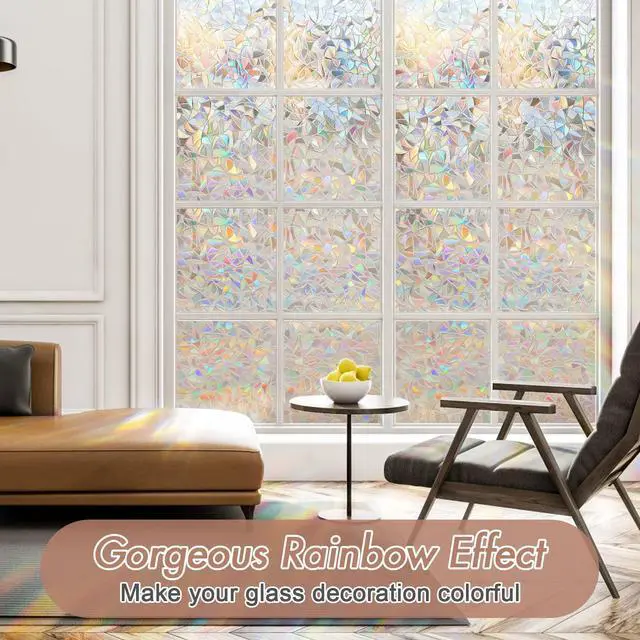 Alt view image 2 of 7 - Window Privacy Film, Stained Glass Rainbow Film, 17.5" x 78.7" | Decorative Window Clings, Static Cling Removable Renter-Friendly, UV Sun Blocking Heat Control Stickers for Home Doors
