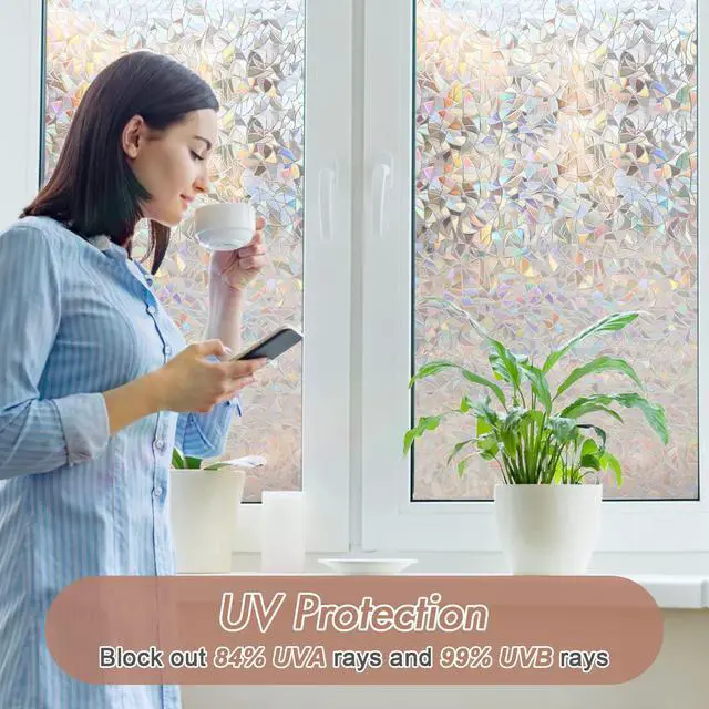 Alt view image 3 of 7 - Window Privacy Film, Stained Glass Rainbow Film, 17.5" x 78.7" | Decorative Window Clings, Static Cling Removable Renter-Friendly, UV Sun Blocking Heat Control Stickers for Home Doors