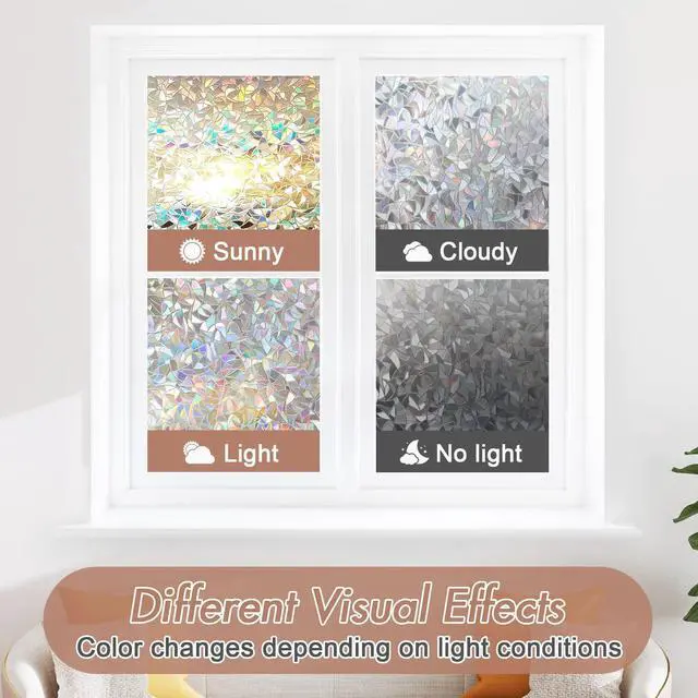 Alt view image 4 of 7 - Window Privacy Film, Stained Glass Rainbow Film, 17.5" x 78.7" | Decorative Window Clings, Static Cling Removable Renter-Friendly, UV Sun Blocking Heat Control Stickers for Home Doors
