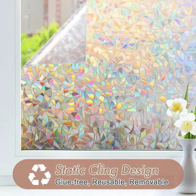 Alt view image 5 of 7 - Window Privacy Film, Stained Glass Rainbow Film, 17.5" x 78.7" | Decorative Window Clings, Static Cling Removable Renter-Friendly, UV Sun Blocking Heat Control Stickers for Home Doors