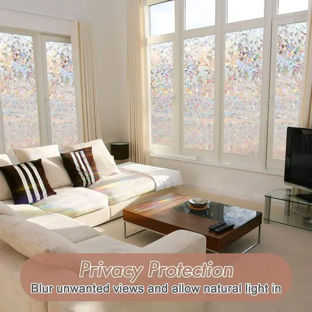 Alt view image 7 of 7 - Window Privacy Film, Stained Glass Rainbow Film, 17.5" x 78.7" | Decorative Window Clings, Static Cling Removable Renter-Friendly, UV Sun Blocking Heat Control Stickers for Home Doors