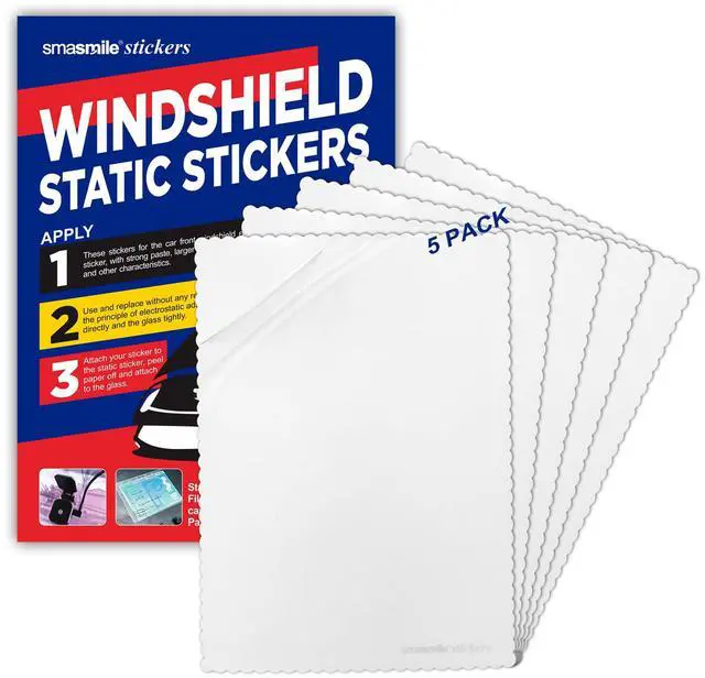 Main image of Windshield Sticker Applicator 5 Pack 5"x7" Static Cling for Stickers Easy Application, Removal and Re-Application